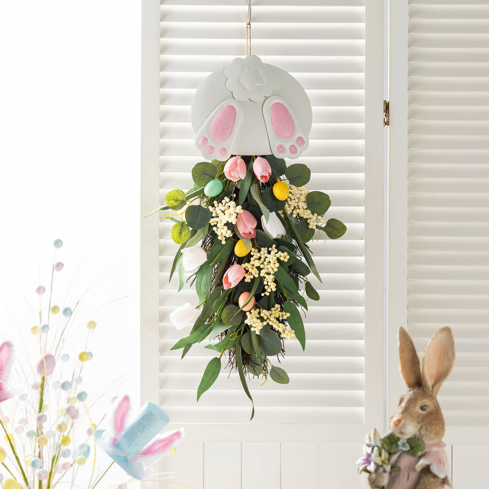 Glitzhome® 26" Easter Metal Bunny & Tulip Teardrop Wall Decor